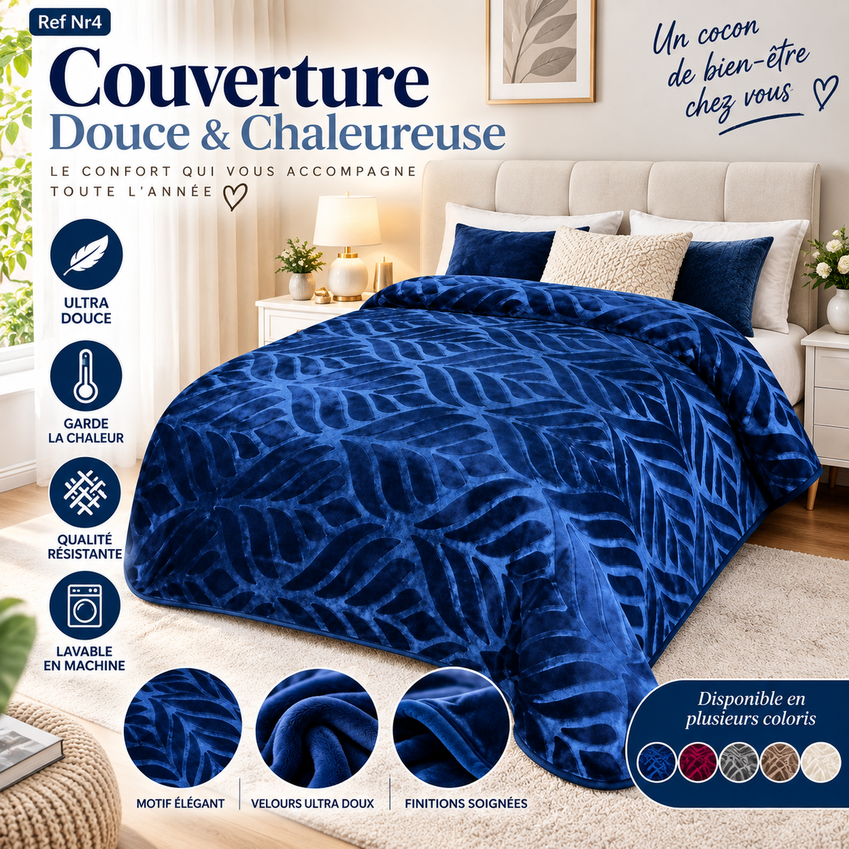 Couverture Velours Relief 3kg Violet Ultra Douce Chaleureuse