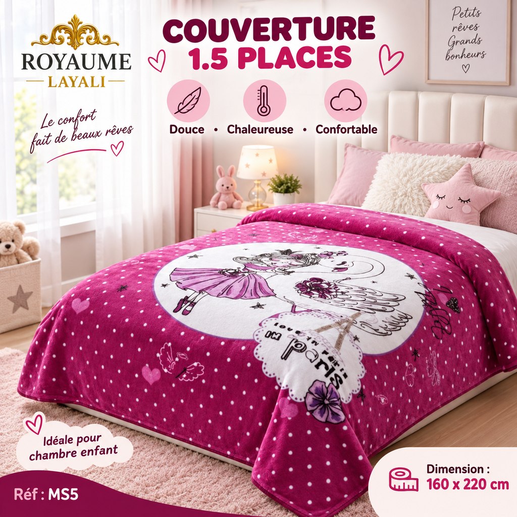 Couverture Enfant Hello Kitty Rose 160x220 cm