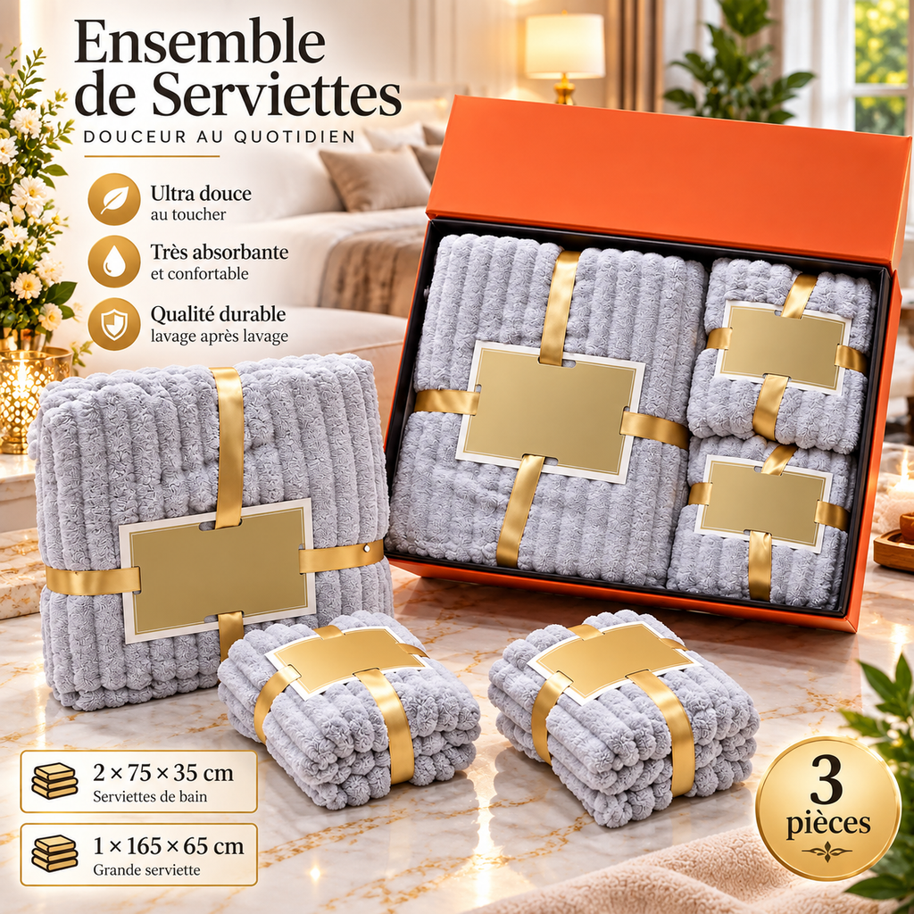 Ensemble de Serviettes de Bain Luxe 3 pièces — Blanc