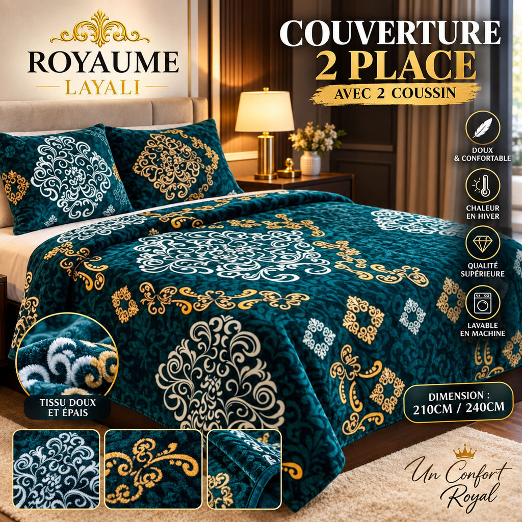 🛏️ Couverture Luxe  4kg + 2 Coussins