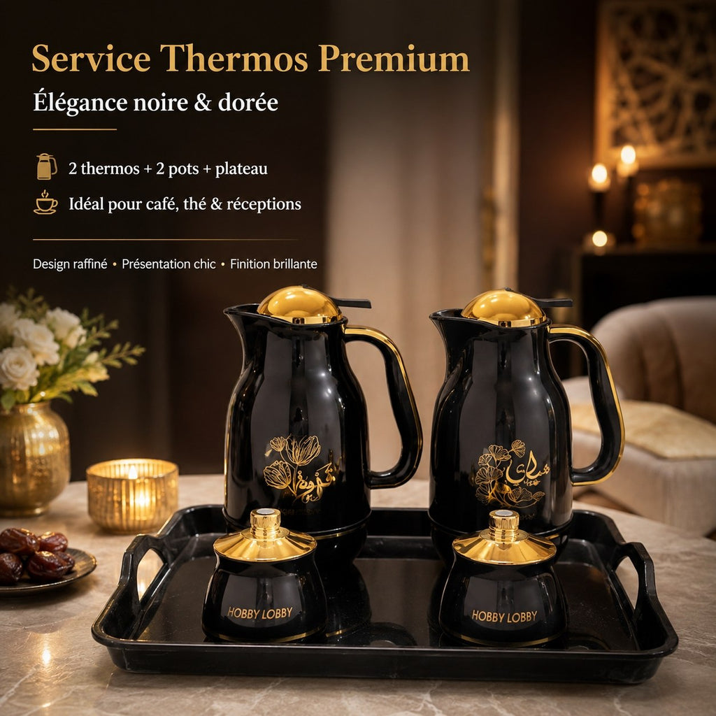 Service à Café Élégance Noir & Or  & blanc 5Pcs