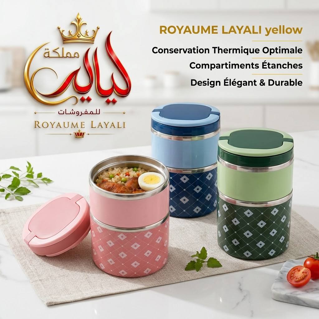 Lunch Box Thermique Royaume Layali Conservation Optimale Compartiments Étanches Rose Bleu Vert