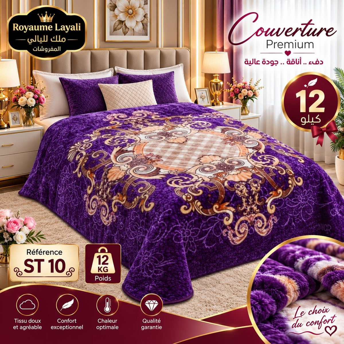 Couverture Premium Royaume Layali ST12 — Bordeaux Baroque 12kg