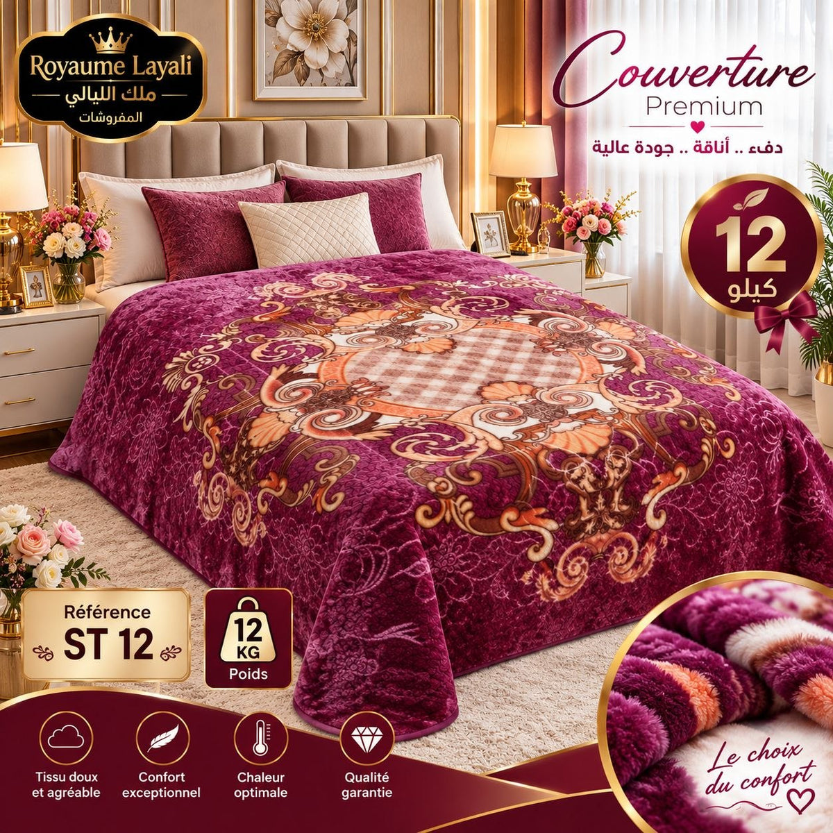 Couverture Premium Royaume Layali ST19 — Rouge Baroque 12kg