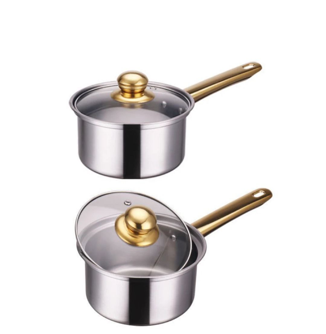 🟡 Batterie de Cuisine Inox – 12 Pièces (Poignées Dorées)