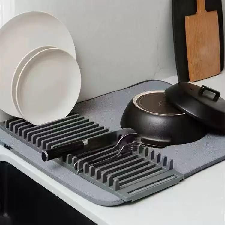 🍽️ Égouttoir Pliable avec Tapis Microfibre
