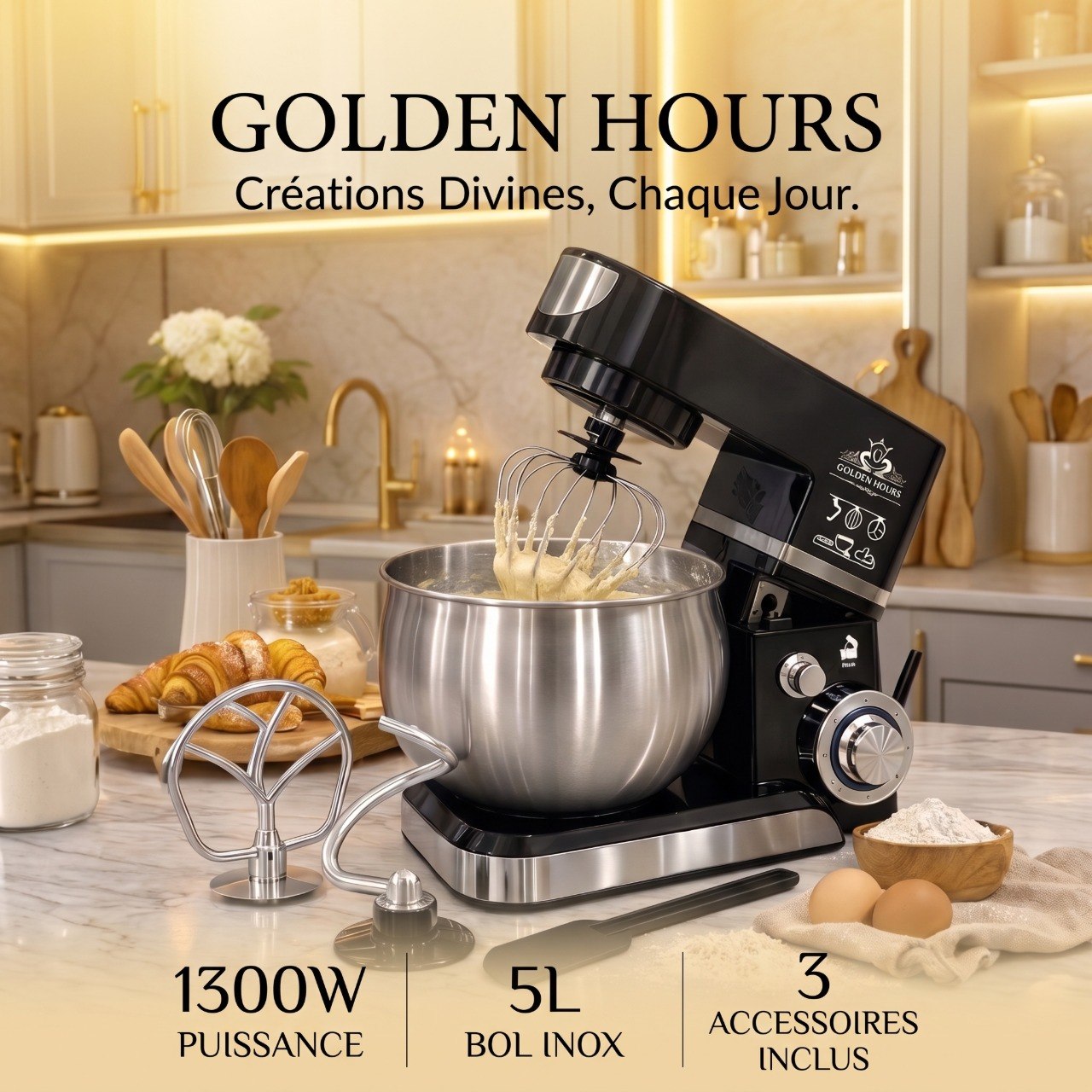 Robot Pâtissier Golden House 1300W – 5 Litres