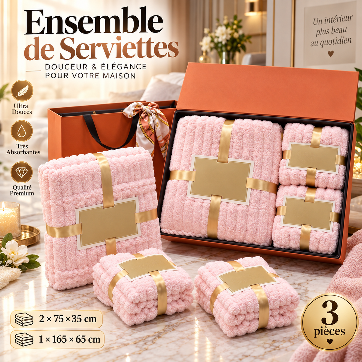 Ensemble de Serviettes de Bain Luxe 3 pièces — Gris