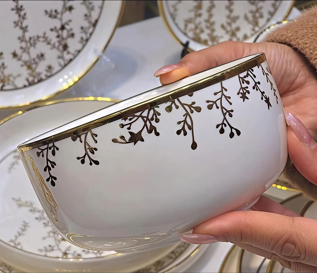 Service de Table 24 Pièces – Céramique Dorée Élégante