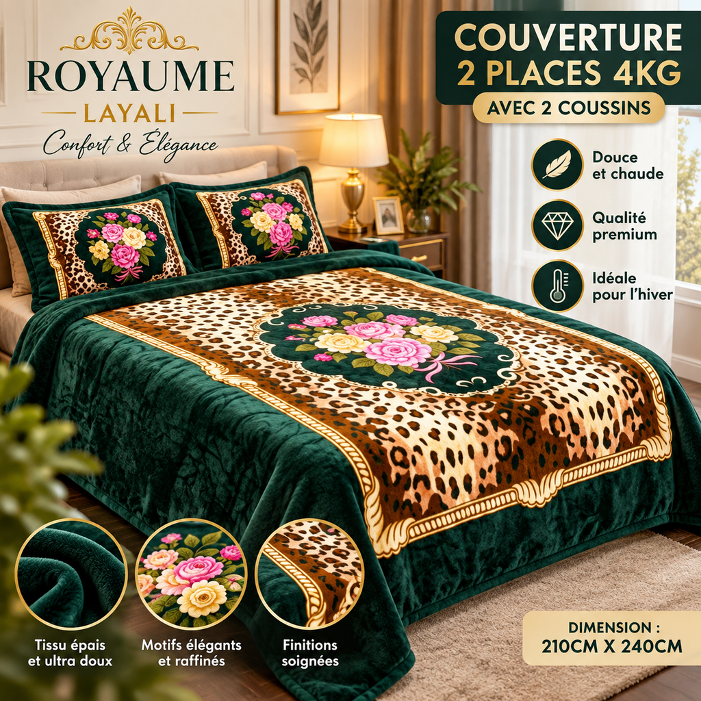 🛏️ Couverture Luxe  4kg + 2 Coussins