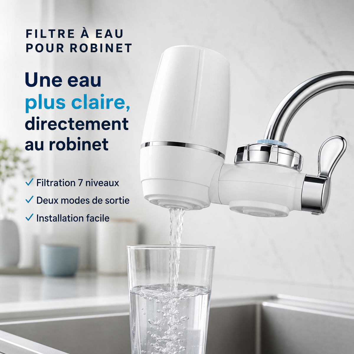 Filtre à Eau pour Robinet Filtration 7 Niveaux Installation Facile