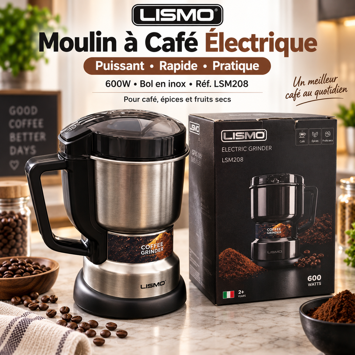 Moulin à Café Électrique LISMO LSM208 — 600W