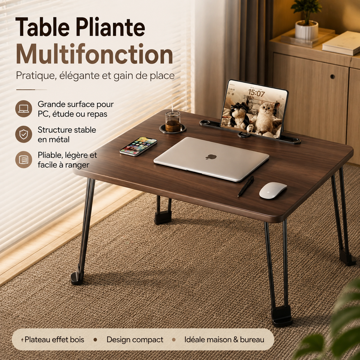 ✨ Table pliante multifonction – bureau portable ✨