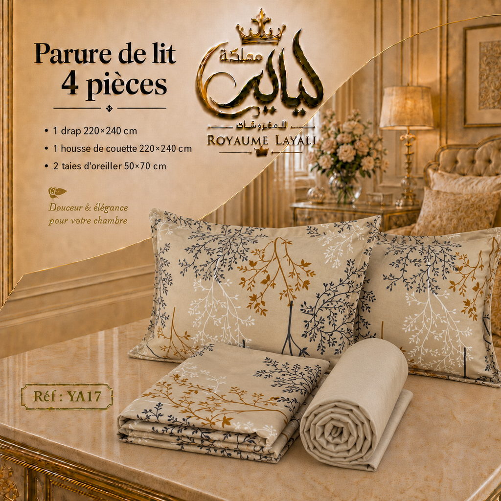 Parure de Lit 4 Pièces  – Dispo en 2 Places / 1 Place et Demi