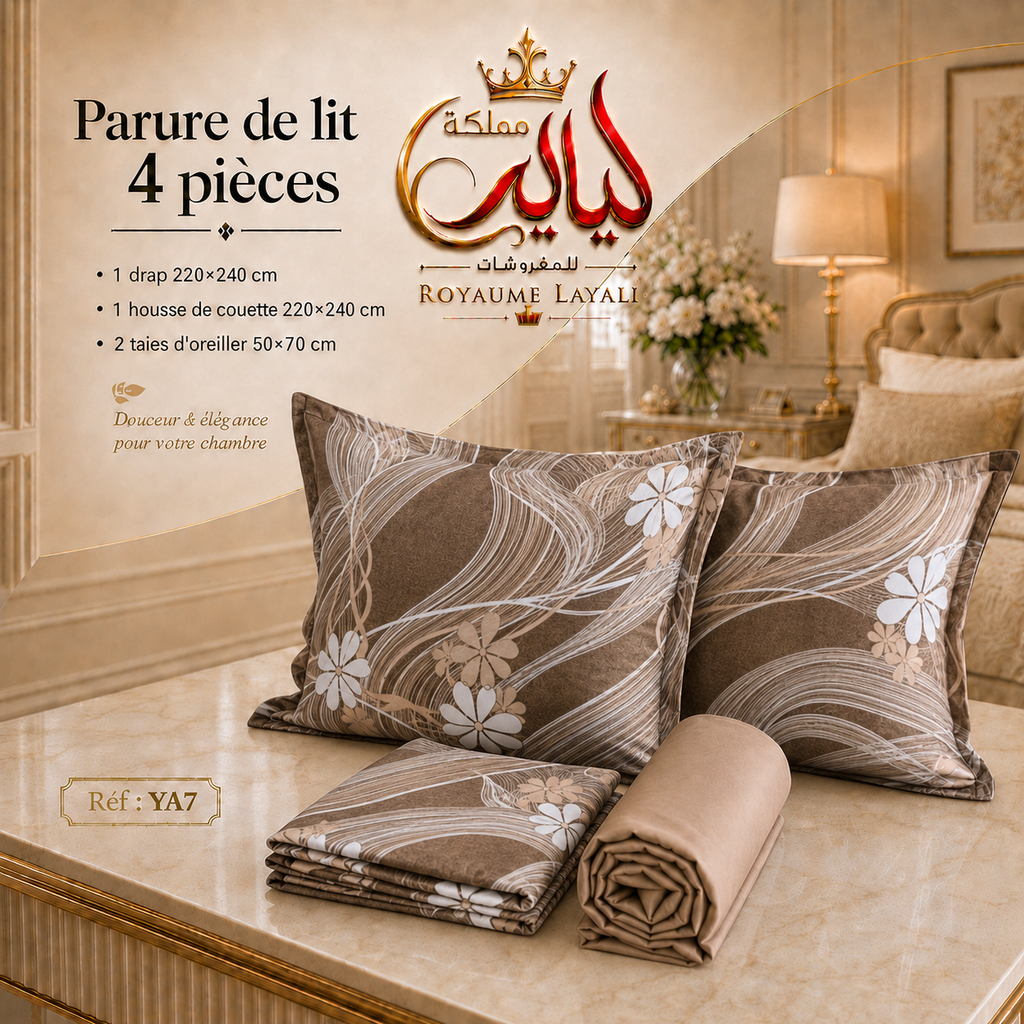 Parure de Lit 4 Pièces  – Dispo en 2 Places / 1 Place et Demi