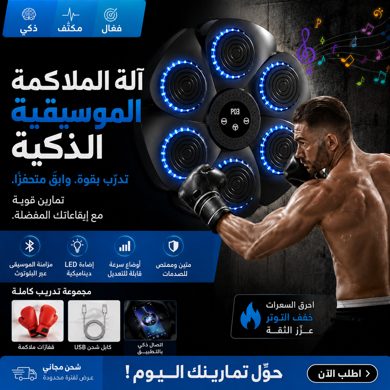 آلة الملاكمة الذكية LED – Bluetooth Music