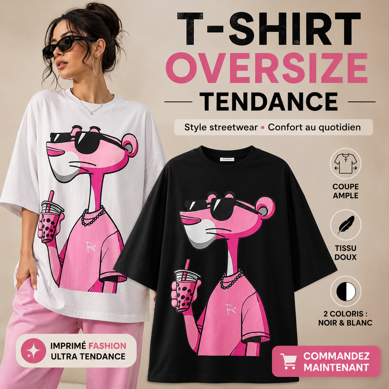T-shirt Oversize Pink Panther
