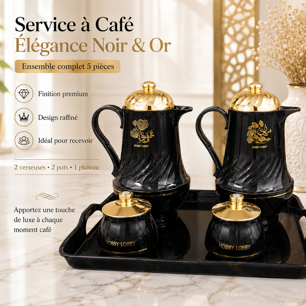 Service à Café Élégance Noir Or 5 Pièces Hobby Lobby