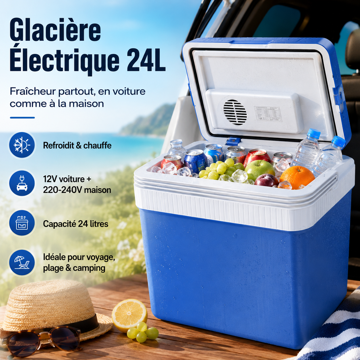 Glacière Électrique 24L Portable Chaud Froid 12V 220V
