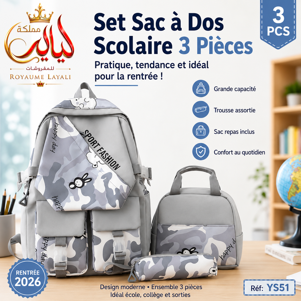 Set Sac à Dos Scolaire 3 Pièces – Sport Fashion