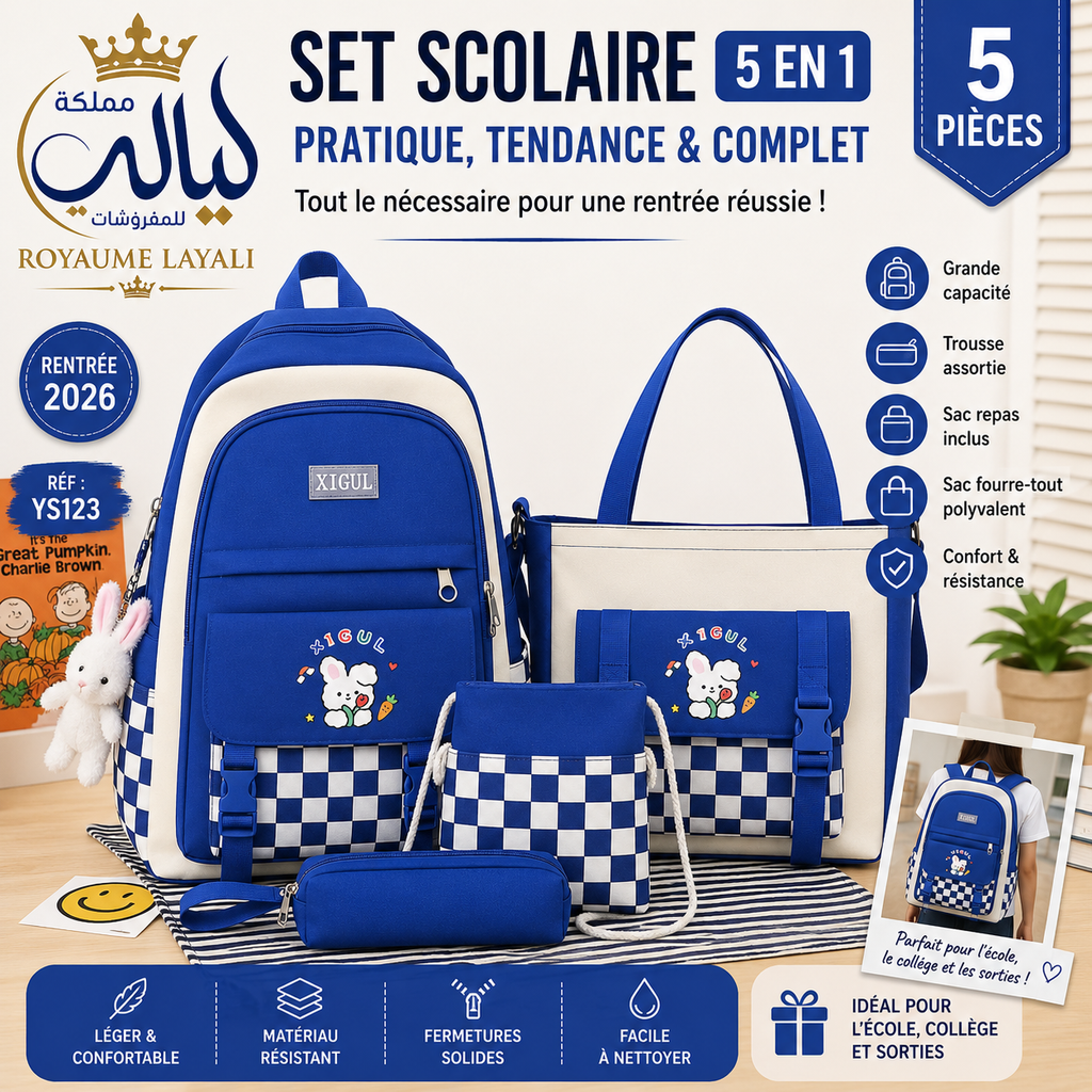 Set Scolaire XIGUL Bleu 5 Pièces YS123