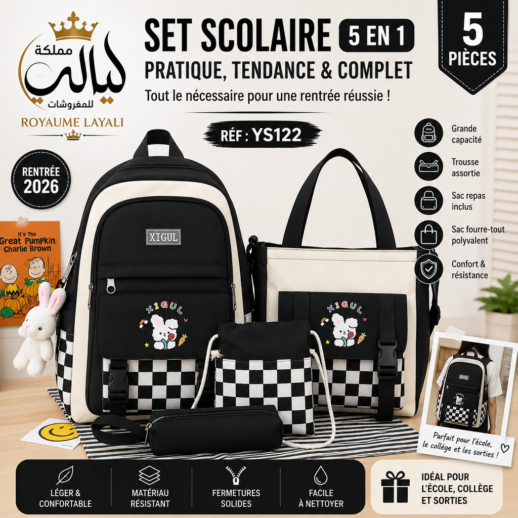 Set Scolaire XIGUL Noir 5 Pièces YS122