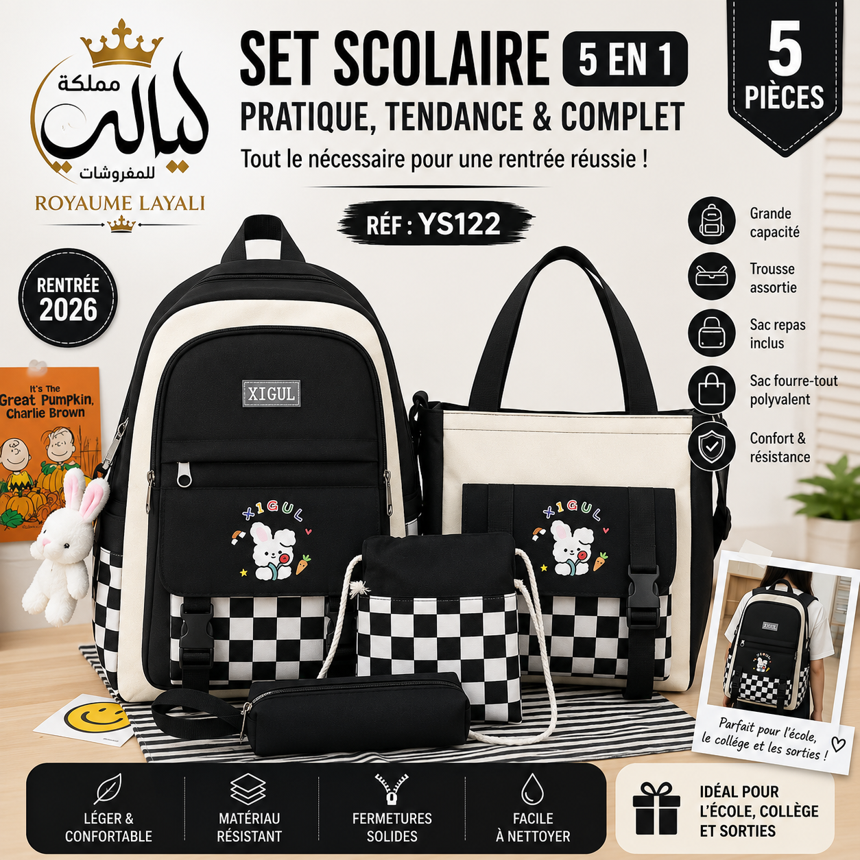 Set Scolaire XIGUL Noir 5 Pièces YS122