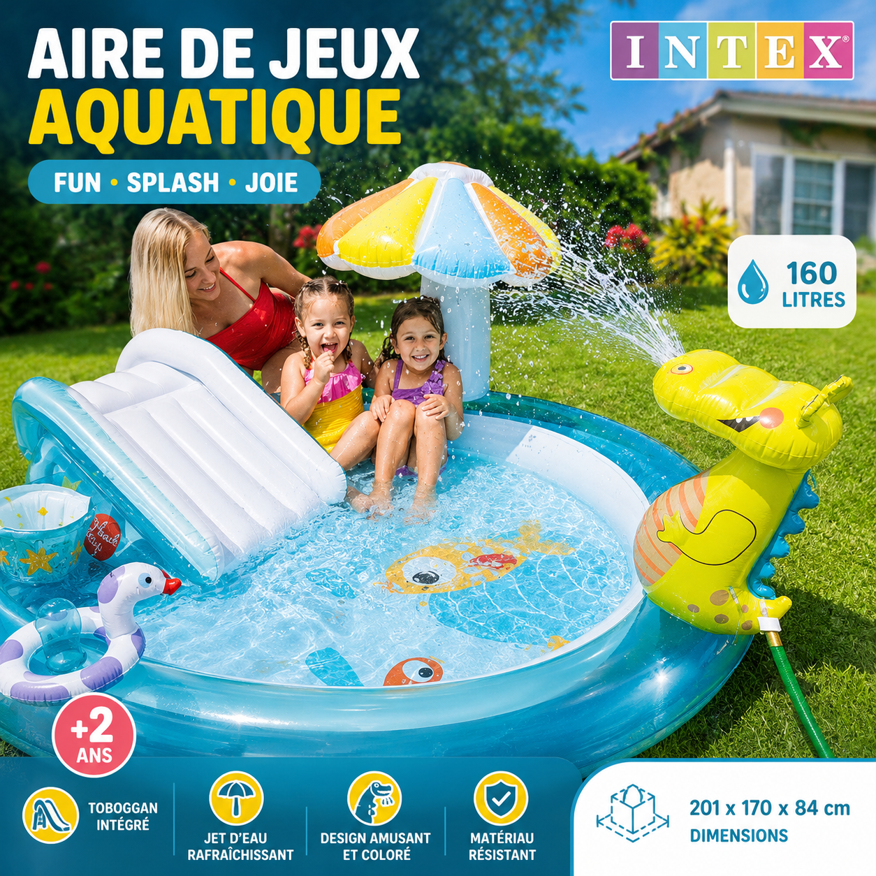 Aire de Jeux Aquatique INTEX avec toboggan et jet d'eau dinosaure
