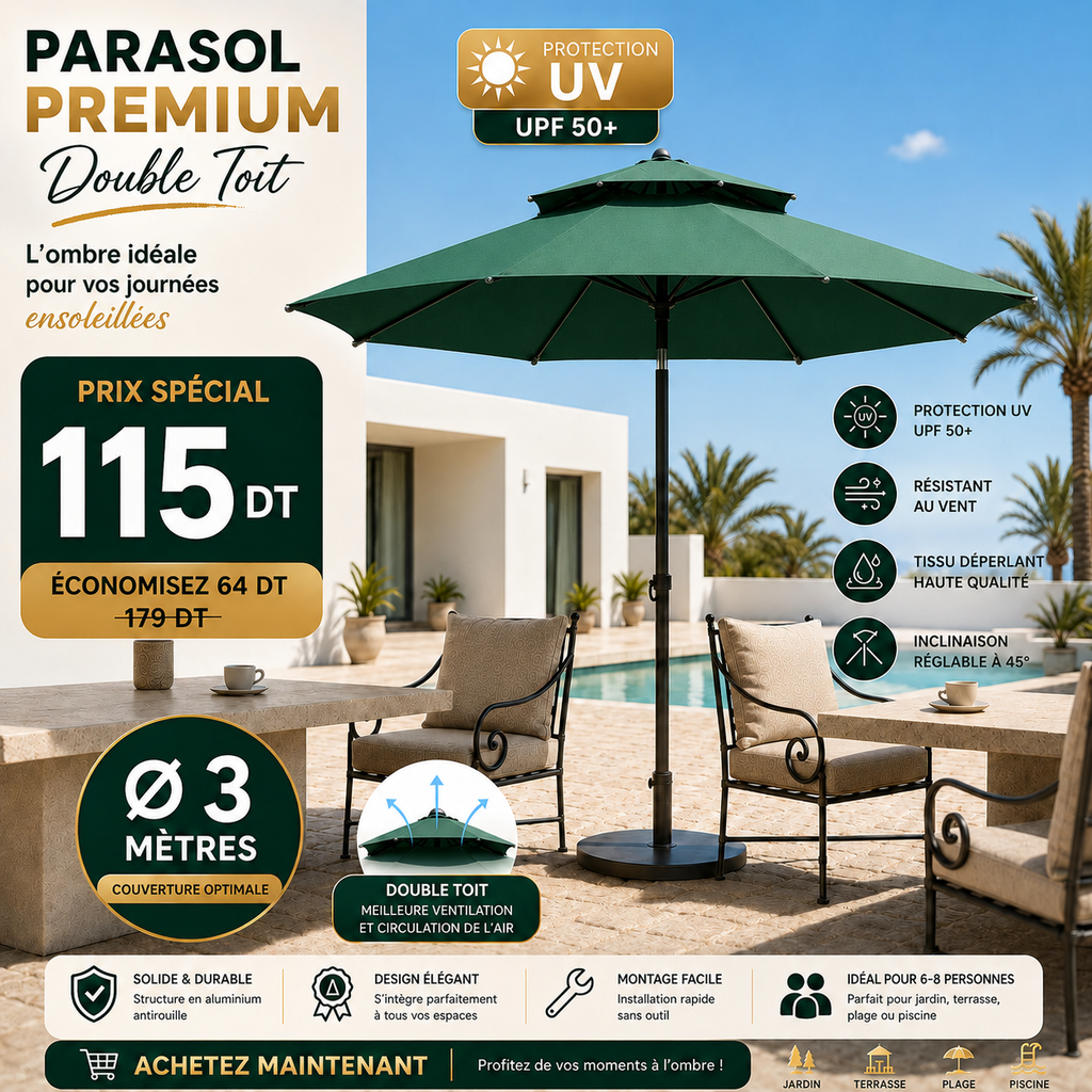 Parasol Patio Premium UPF 50+ 3m/3m