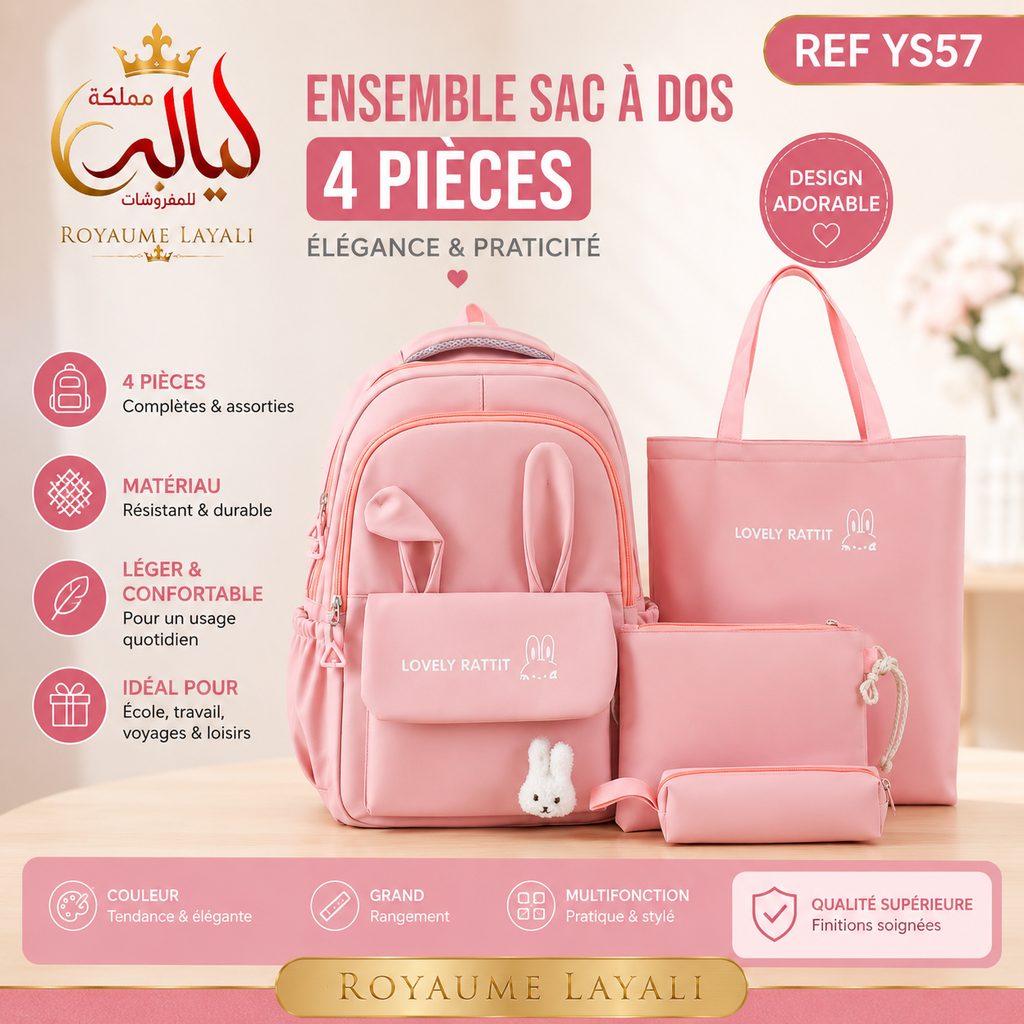 Ensemble Sac à Dos 4 Pièces Lovely Rattit Rose YS57