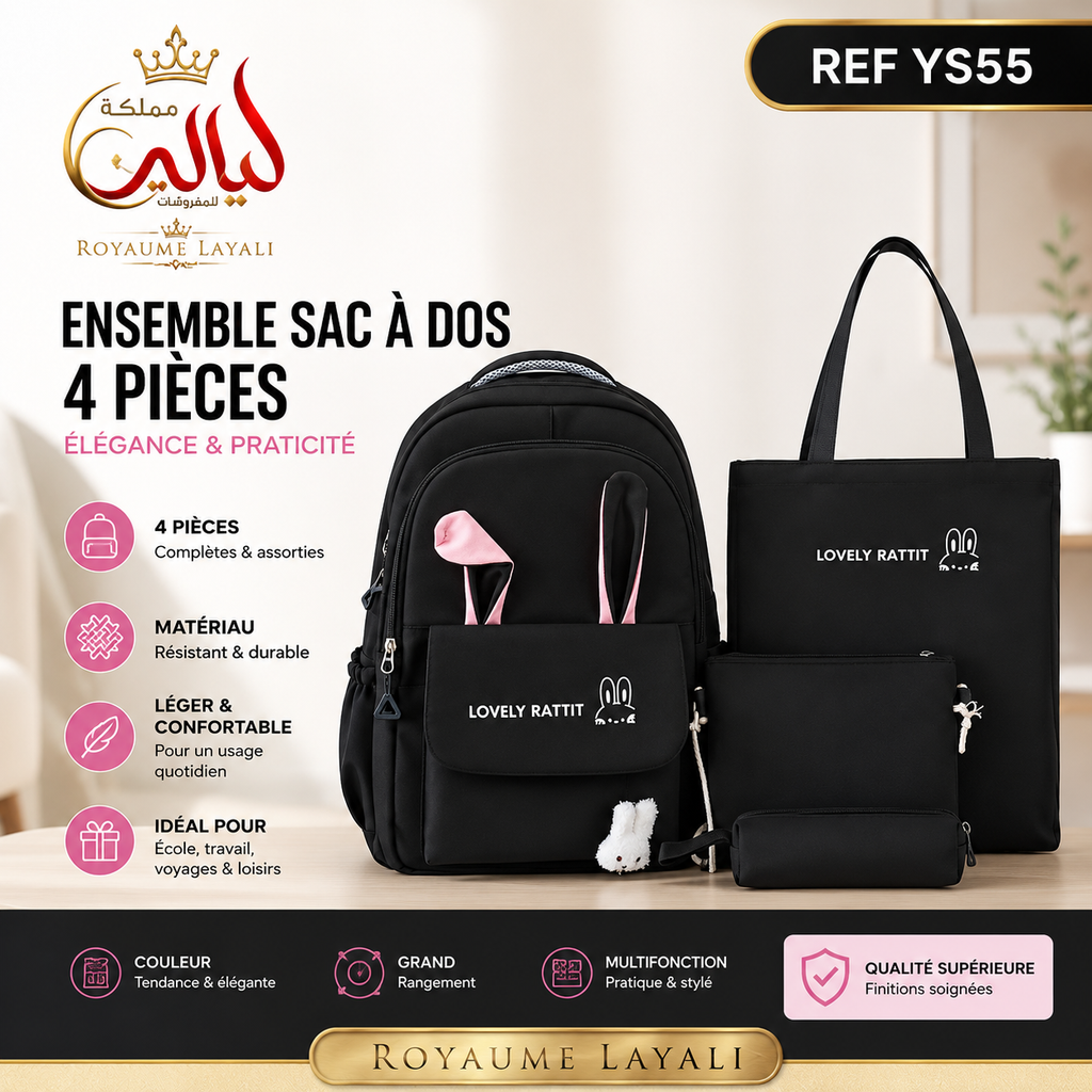 Ensemble Sac à Dos 4 Pièces Lovely Rattit Noir YS55