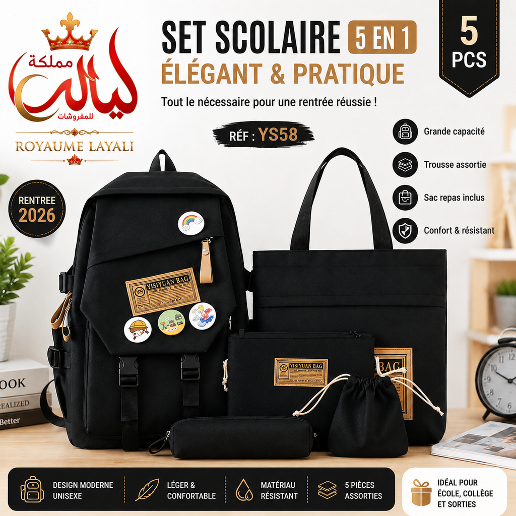 Set Scolaire 5 en 1 Yisiyuan Noir YS58