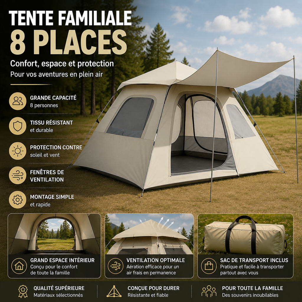 Tente Familiale 8 Places avec Auvent
