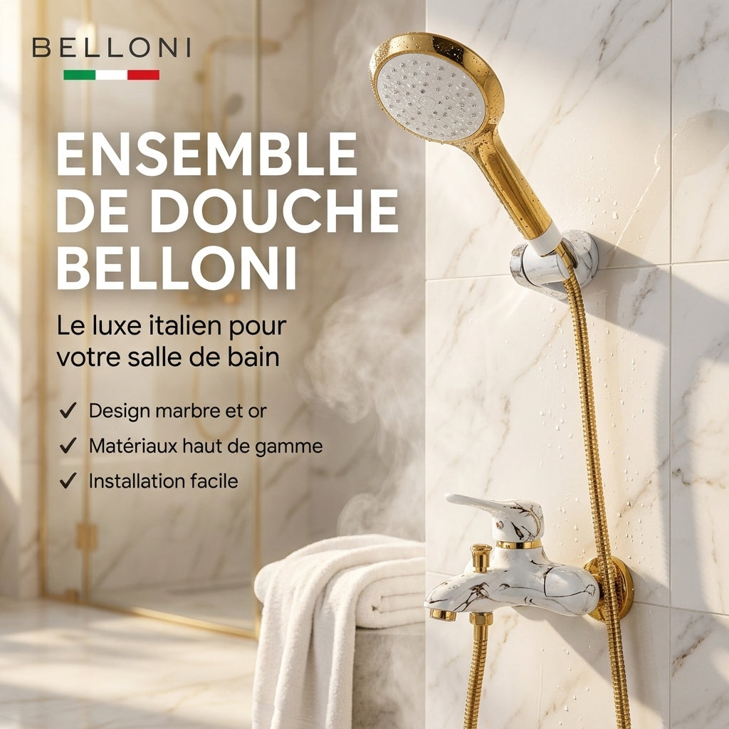 Ensemble de Douche BELLONI Design Marbre Blanc Or Luxe Italien