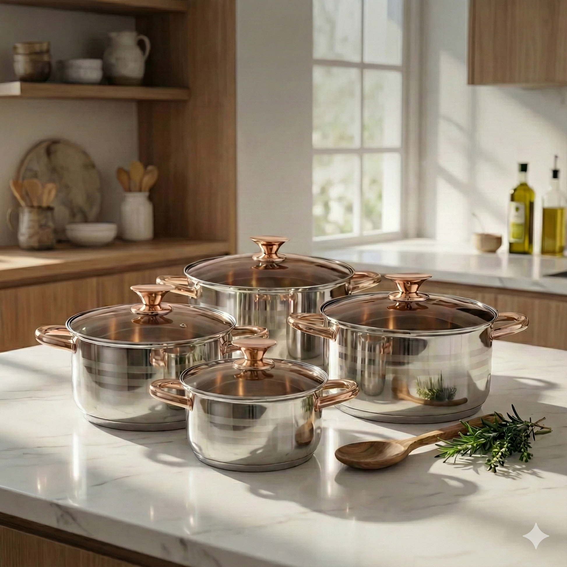 🍲 Set de Faitouts Inox avec Couvercles – 4 Pièces