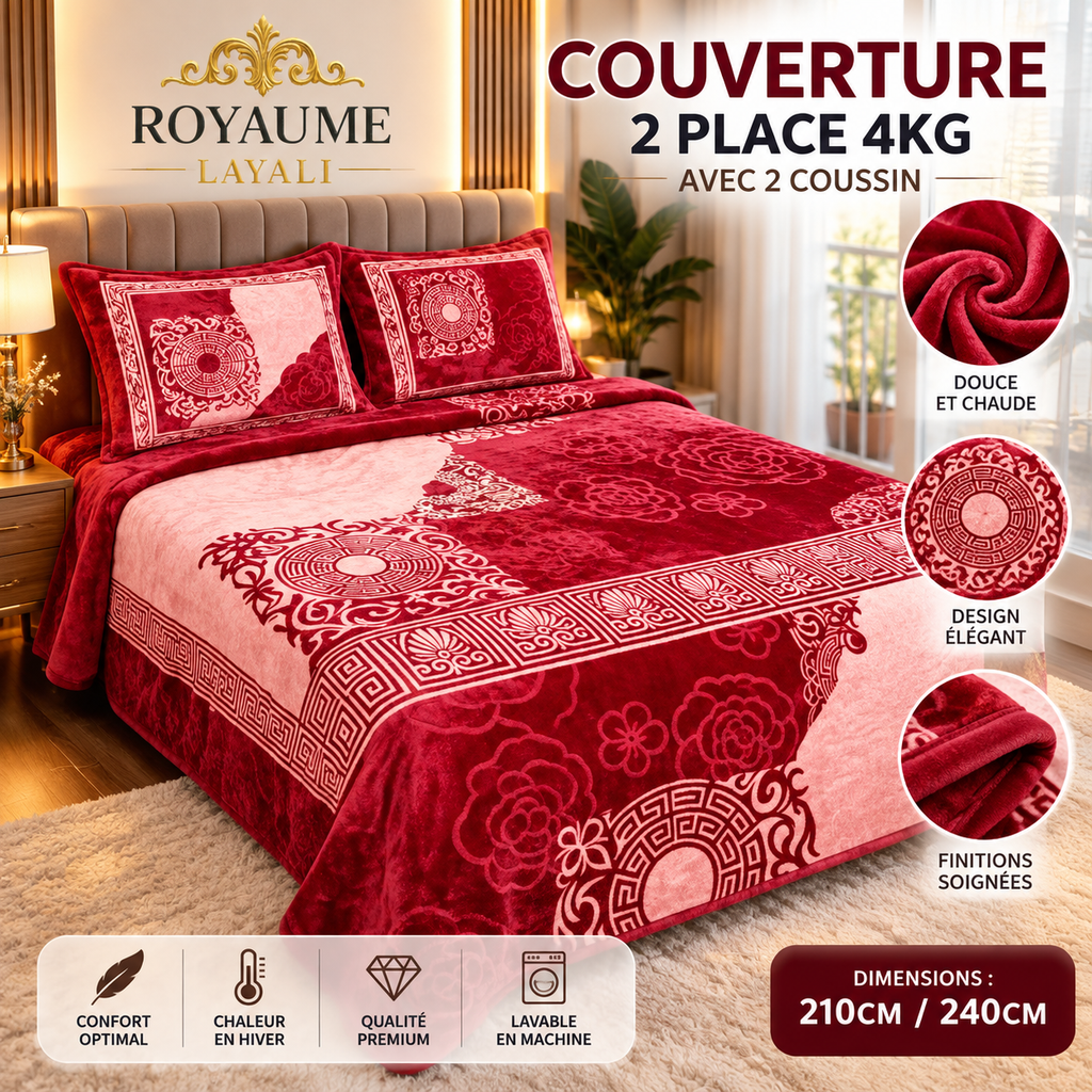 🛏️ Couverture Luxe  4kg + 2 Coussins