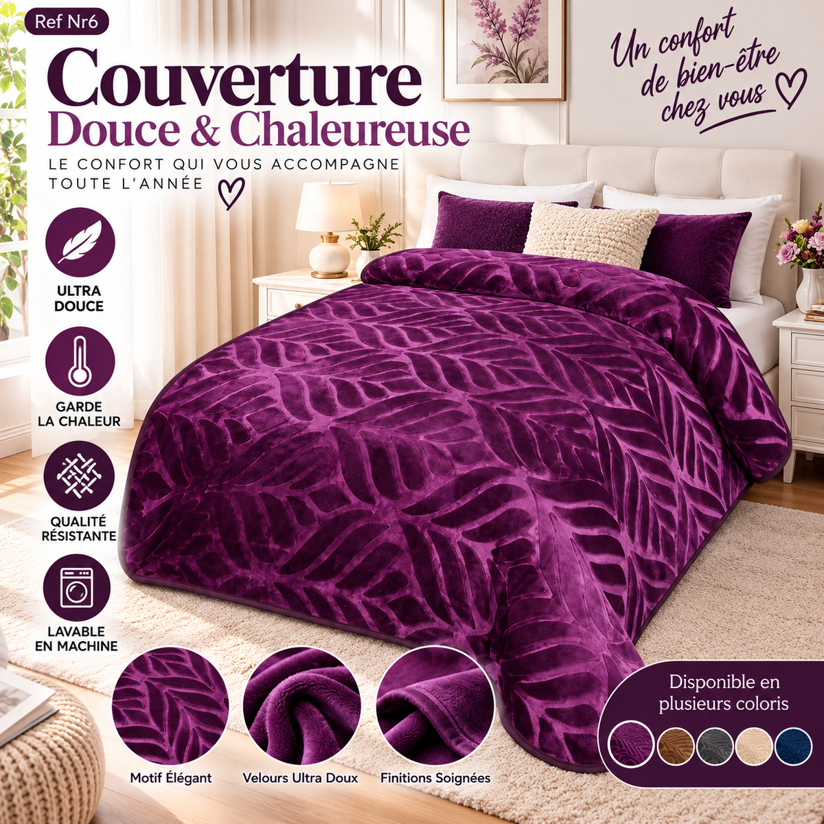 Couverture Velours Relief 3kg Bleu Marine Ultra Douce Chaleureuse