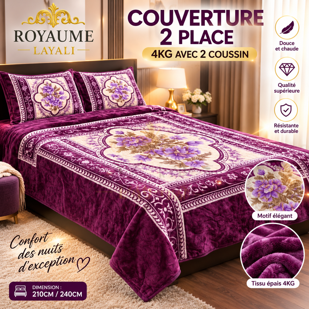 🛏️ Couverture Luxe  4kg + 2 Coussins
