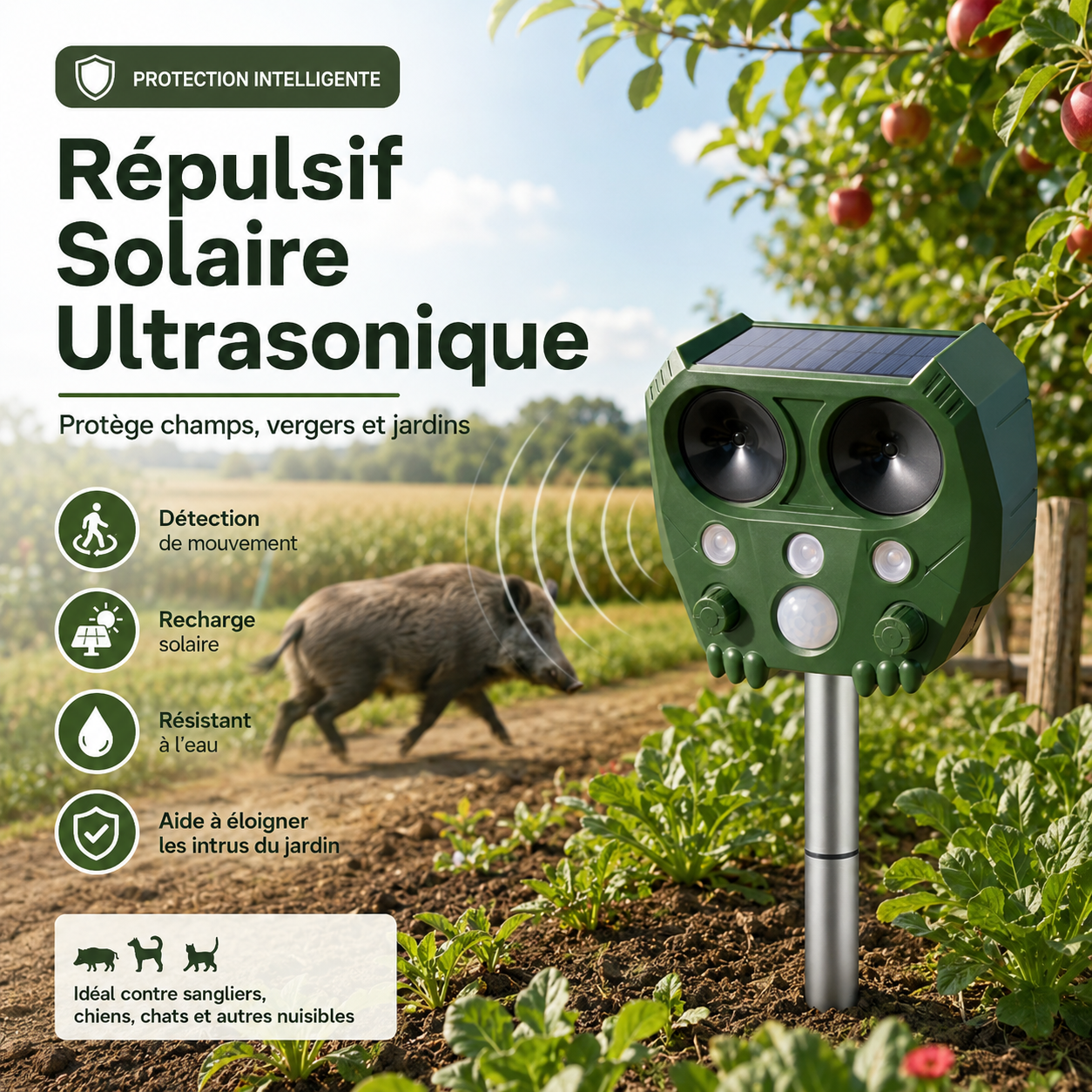 Répulsif Ultrasonique Solaire Anti-Animaux