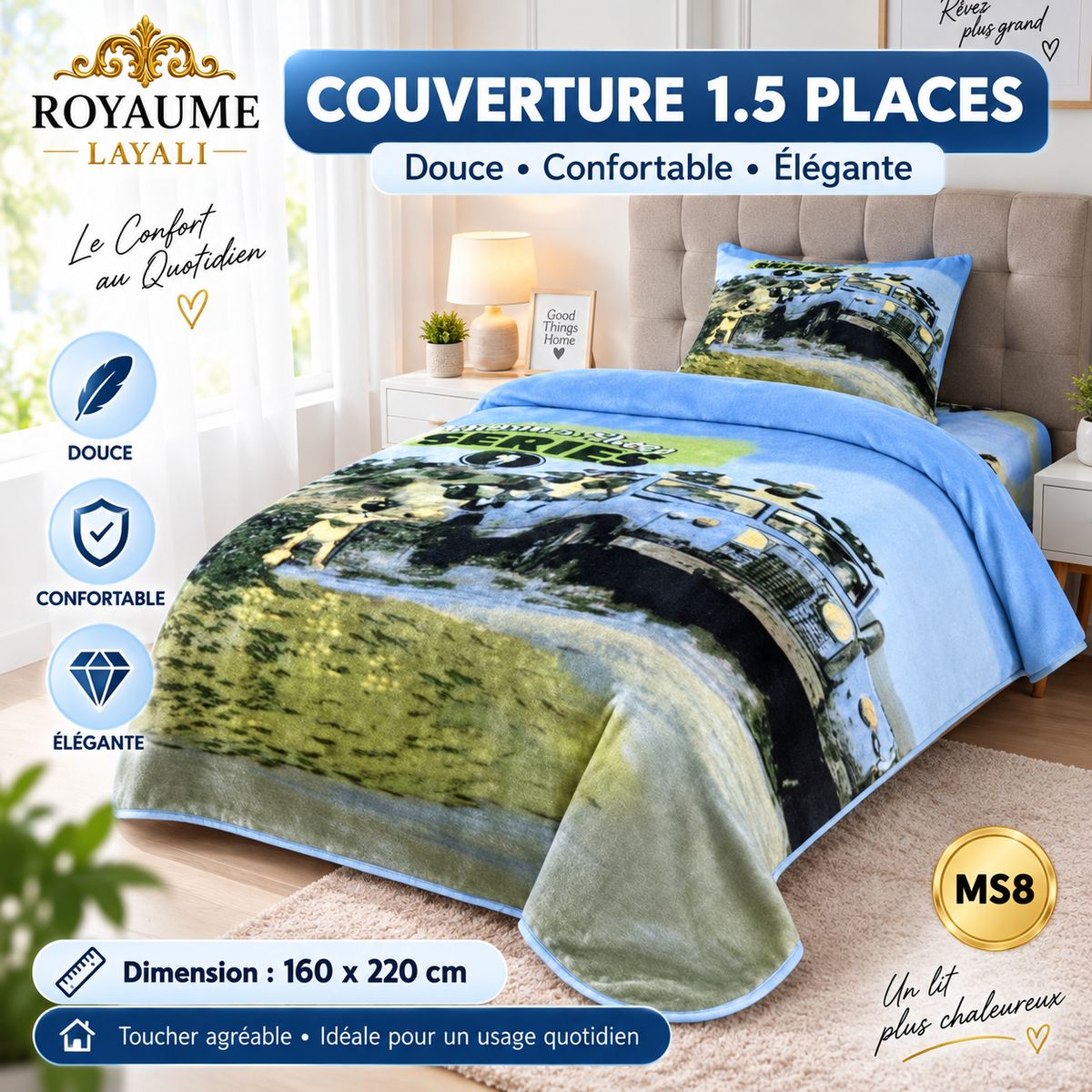 Couverture Enfant Stitch Disney Bleu Ciel 160x220 cm