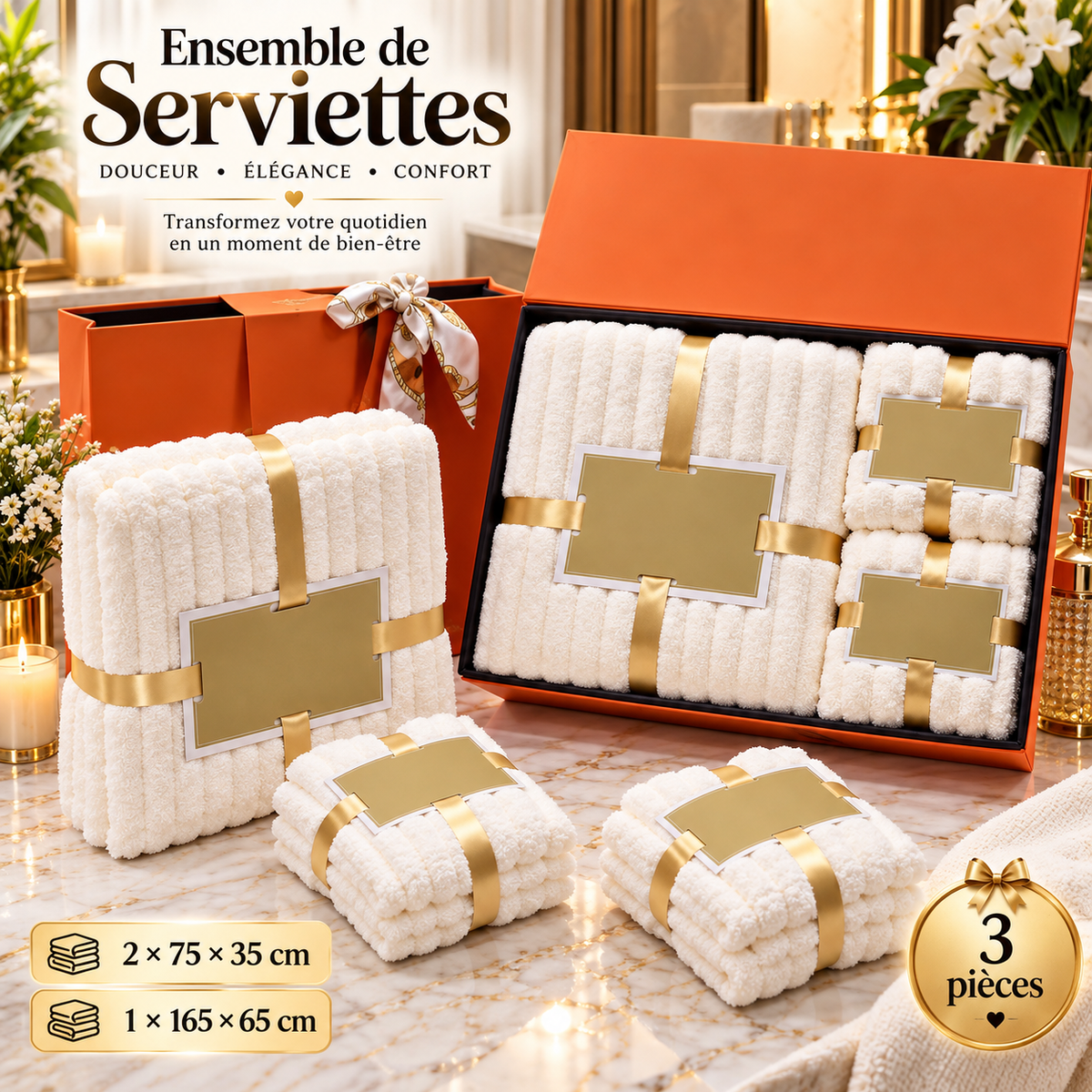 Ensemble de Serviettes de Bain Luxe 3 pièces — Bleu
