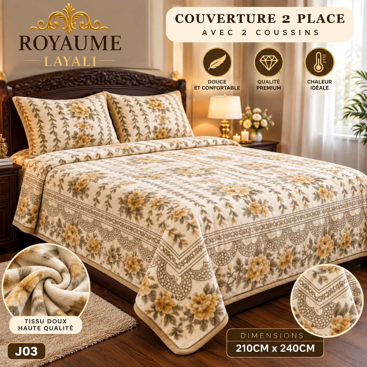 🛏️ Couverture Luxe  4kg + 2 Coussins
