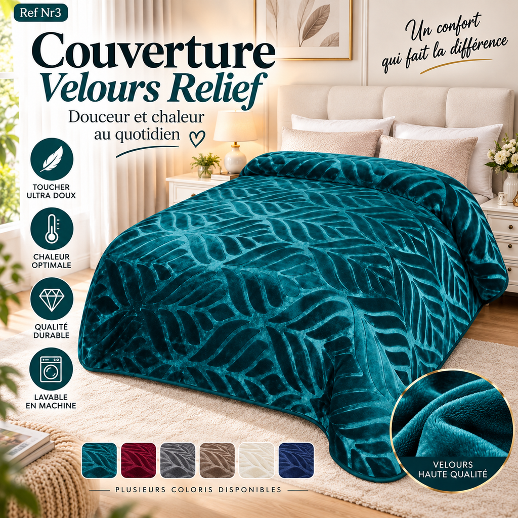 Couverture Velours Relief 3kg Vert Teal Ultra Douce Chaleureuse