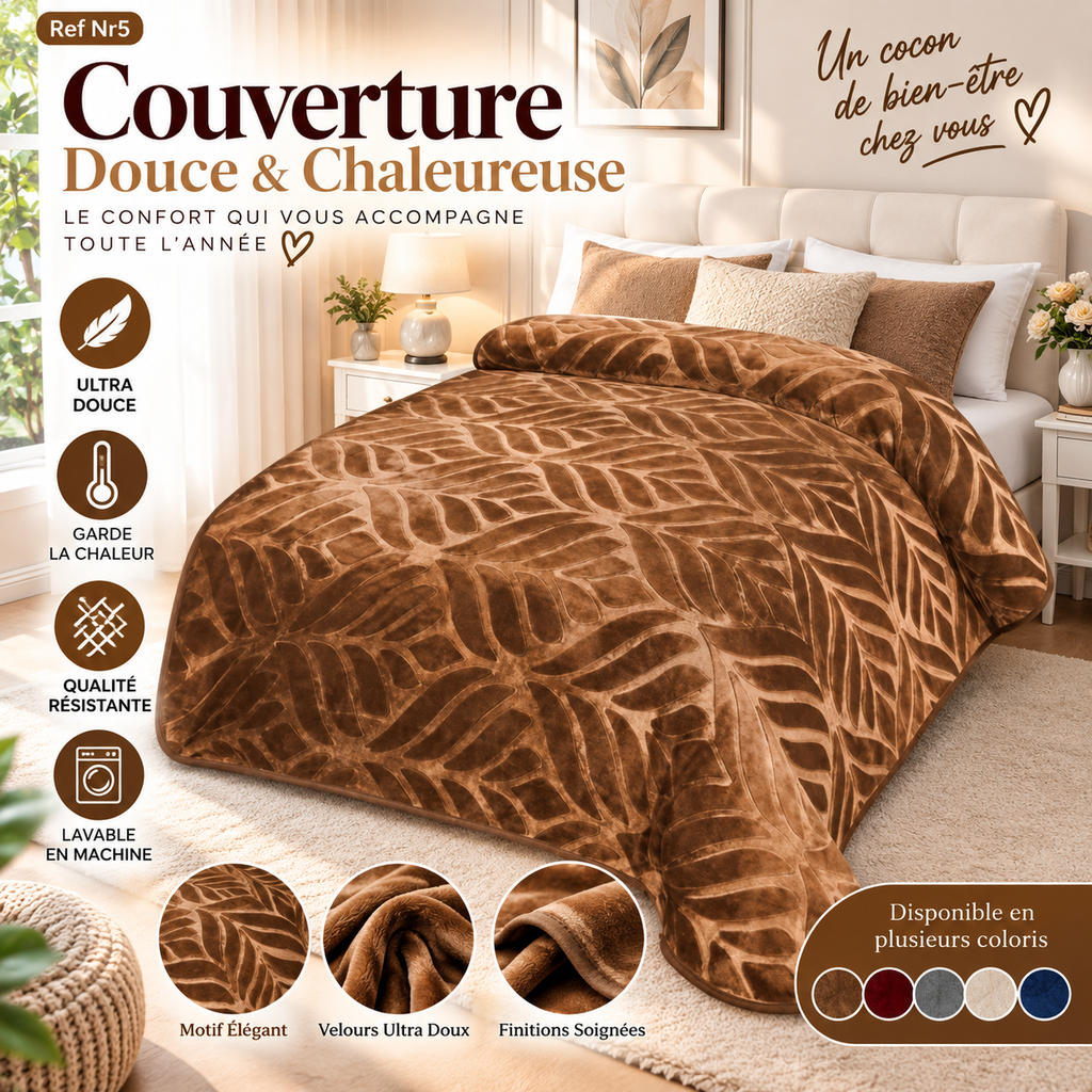 Couverture Velours Relief 3kg Caramel Ultra Douce Chaleureuse
