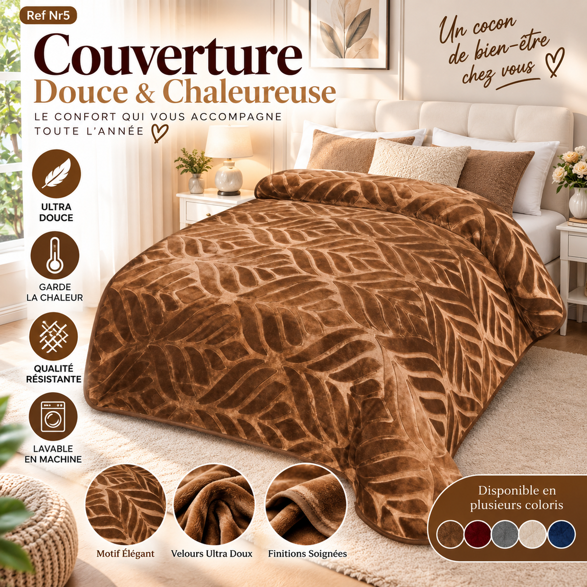 Couverture Velours Relief 3kg Caramel Ultra Douce Chaleureuse