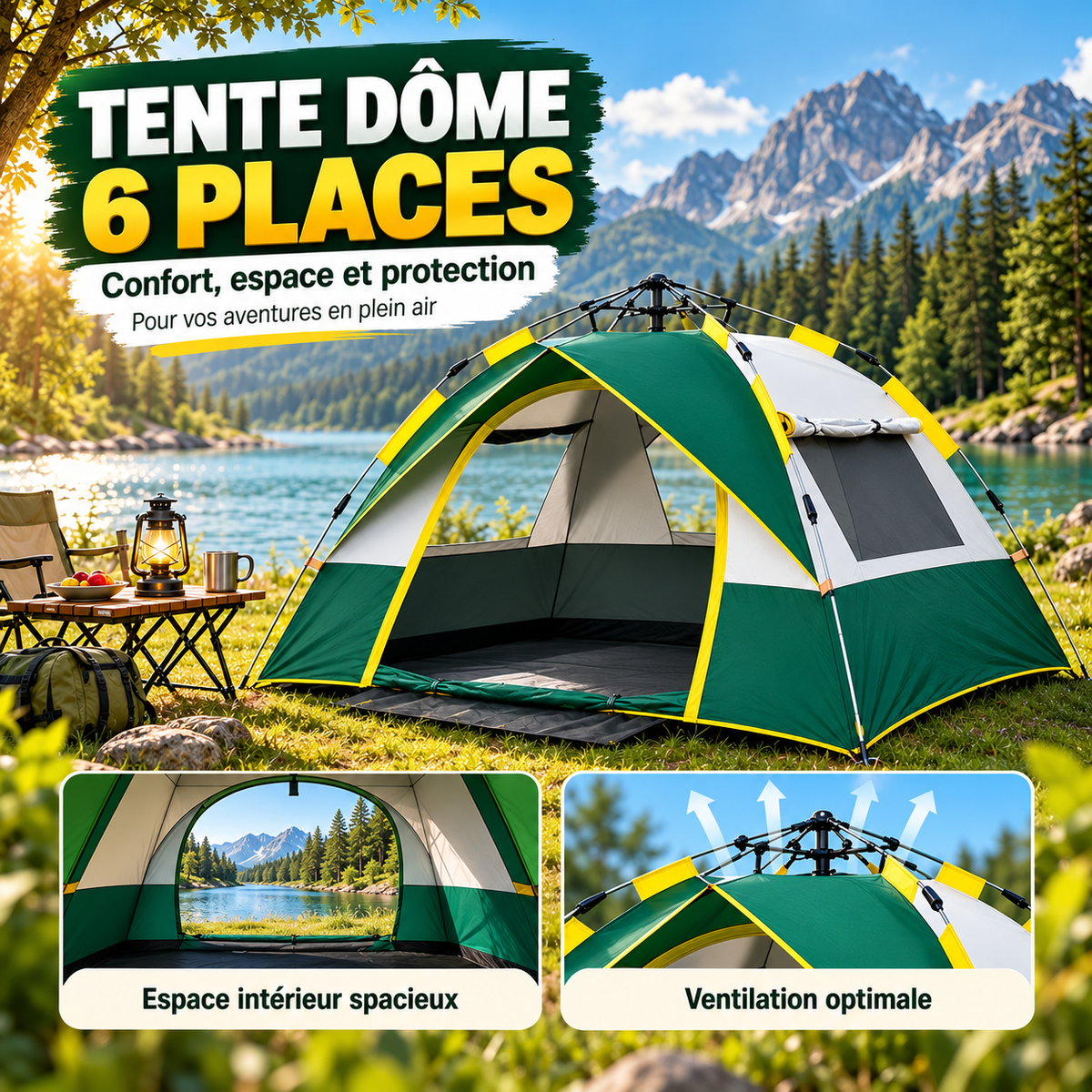 Tente Dôme 6 Places – Montage Rapide & Sac Inclus