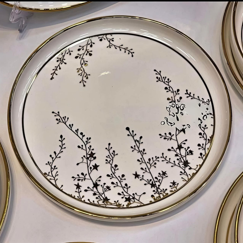 Service de Table 24 Pièces – Céramique Dorée Élégante