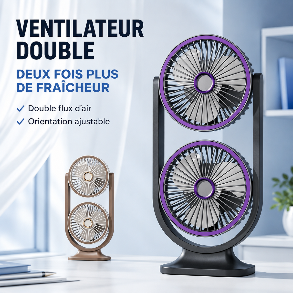 Ventilateur Double Bureau Double Flux Air Orientation Ajustable