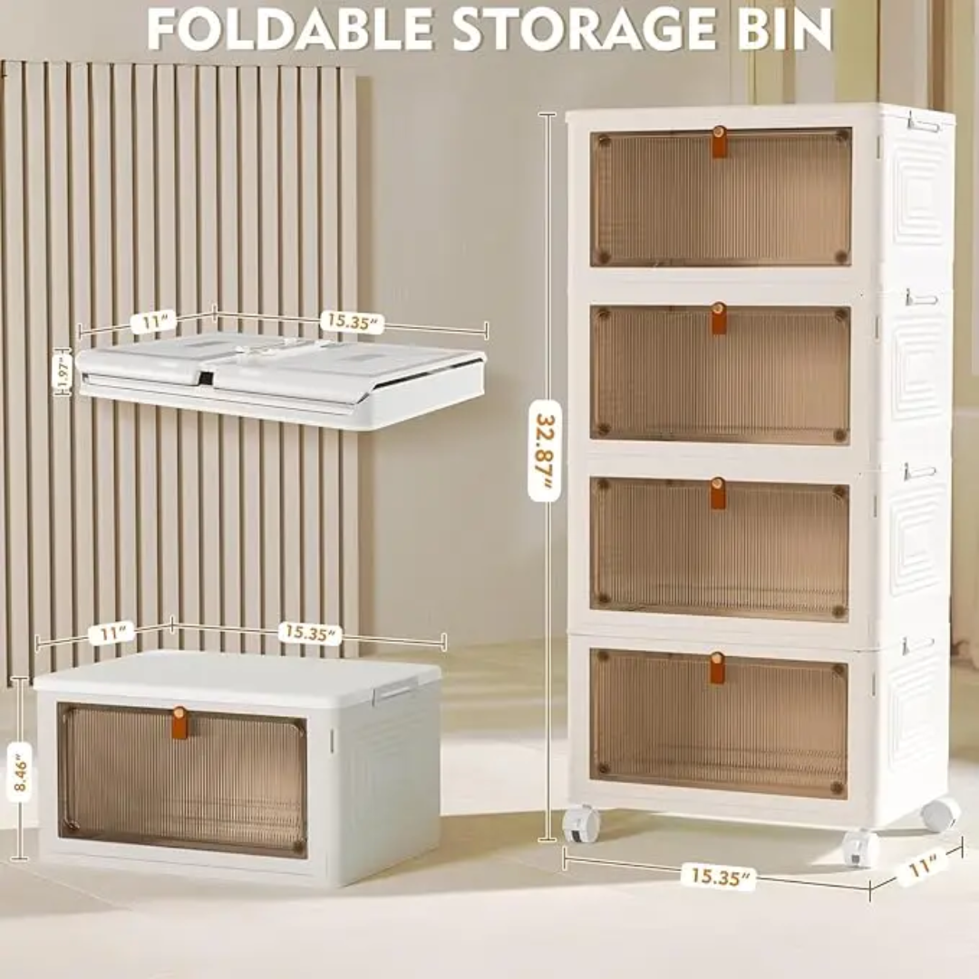 Armoire de rangement empilable à 4 tiroirs avec portes coulissantes et roulettes